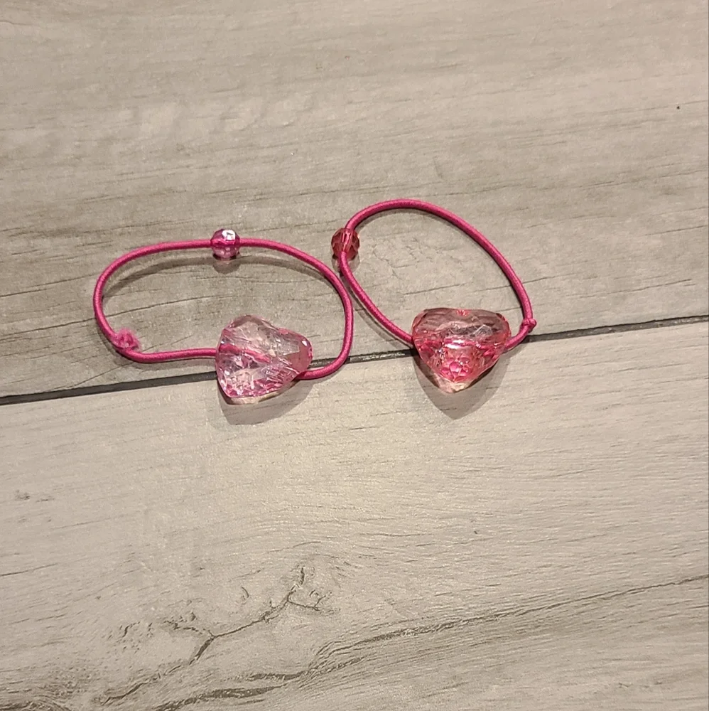 🍦Heart crystal bead ponytail holder set🧋